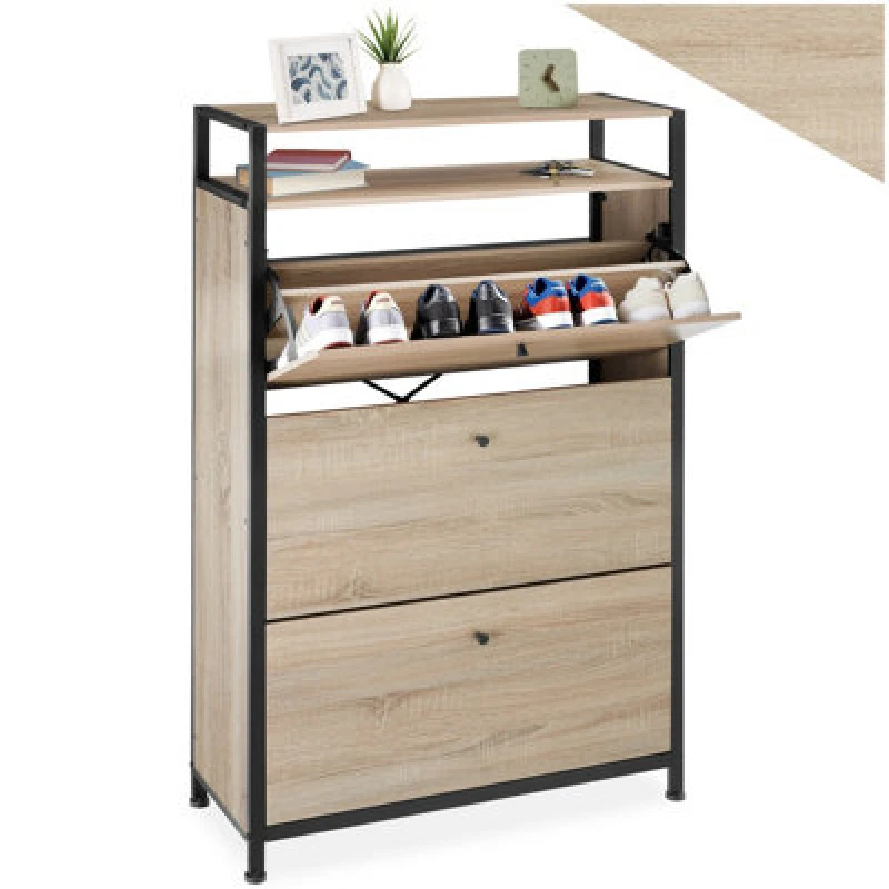 Image of Tectake Slim Rack - 2 Storage Shelves, 3 Tilt Drawers With 2 Racks Per, Industrial Style - 81cm - Industrial Wood Light, Oak Sonoma