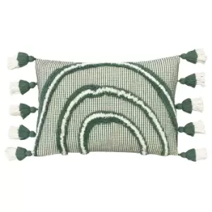 Image of Rainbow Tuft Tasselled Cushion Sage