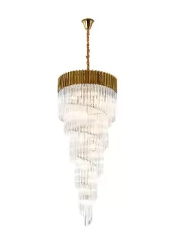 Image of Poland Pendant Round 5 Tier 23 Light E14, Brass, Clear Glass, Item Weight: 56.2kg