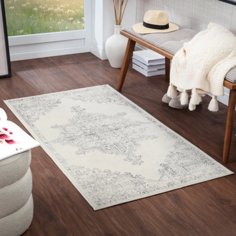 Image of Livabliss Vintage Oriental Boho Cream Ceren Area Rug 80 X 150 Cm - Easy Care, Non Shedding, Ideal For Living Room & Bedroom