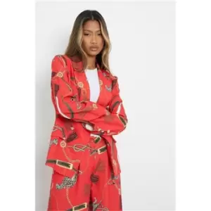 Image of I Saw It First Red Chain Print Double Button Blazer - Red