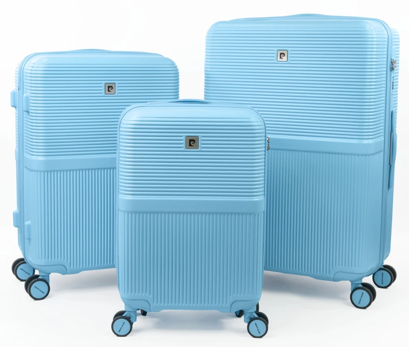 Image of Pierre Cardin Monaco 3 Piece Cabin & Hold Luggage Set - TSA 8-Wheel Travel Suitcases in Blue Size: 3 Pack Blue Unisex 3 Pack