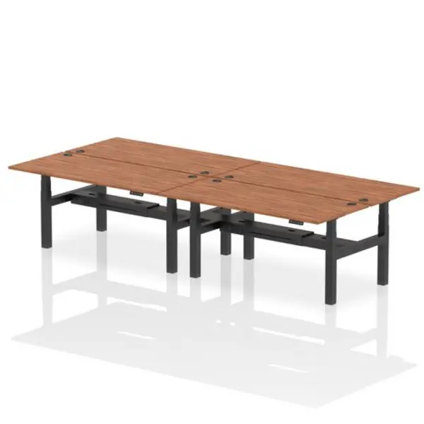 Image of Air Air Back-to-Back 1800 x 800mm Height Adjustable 4 Person Bench Desk Walnut Top with Cable Ports Black Frame HASCP4P18800WNTB