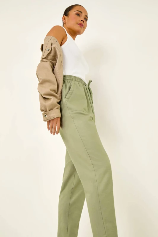 Image of Roman Womens Petite Elasticated Waist Trouser in Light Green Size: 10 Light Green Female 10