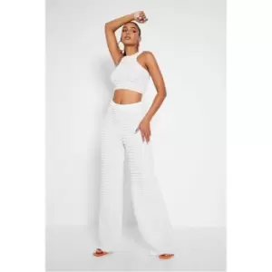 Image of I Saw It First White Bubble Fabric Wide Leg Trousers - White