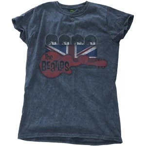 Image of The Beatles - Guitar & Flag Womens Medium T-Shirt - Blue