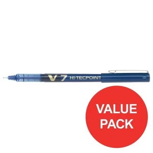 Image of Pilot Hi Tecpoint V7 Liquid Ink Rollerball Pen Line Width 0.5mm Tip Width 0.7mm Blue Pack 20