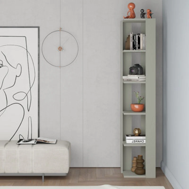 Image of Decortie Nati Tall Corner Bookcase Modern Shelving Unit Space-Saving Storage Ash Green 161Cm