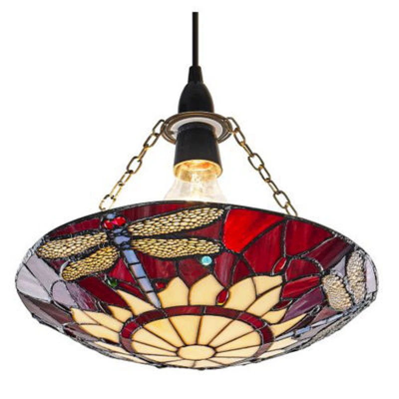 Image of Happy Homewares Traditional Red Dragonfly Tiffany Glass Easy Fit Pendant Shade