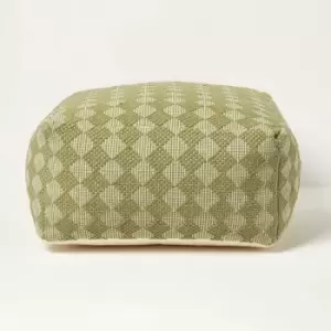 Image of Lima Handwoven Textured Green Pouffe Bean Cube - Ochre Green - Homescapes