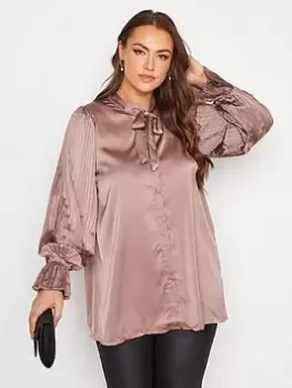 Image of Yours Pleat Sleeve Bow Blouse - Pink, Size 14, Women