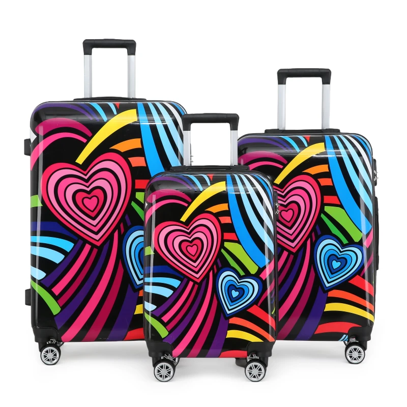 Image of Infinity Leather Printed Hard Shell Dual 4 Wheel Luggage Suitcase in Black Size: Medium Black Unisex Medium