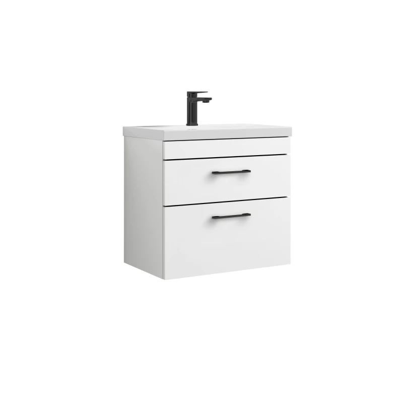 Image of Balterley 2 Drawer Wall Hung Vanity Basin Unit White Black Handles 600mm White