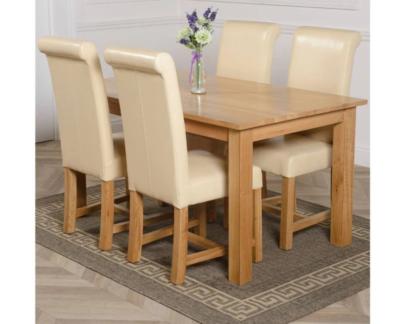Image of Thats Furniture Oslo 150 x 90cm Medium Oak Dining Table & 4 Washington Leather Chairs in Cream Cream Unisex 150 x 90 cm