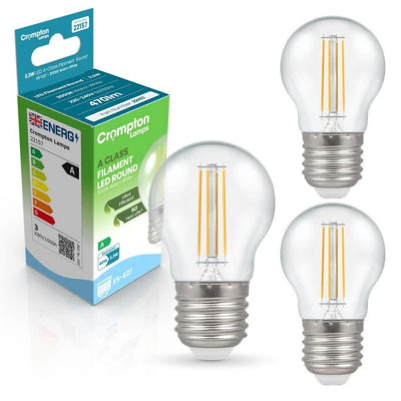 Image of Crompton Lamps LED Ultra-Efficient Golfball 2.2W E27 A-Class Warm White Clear (40W Eqv)