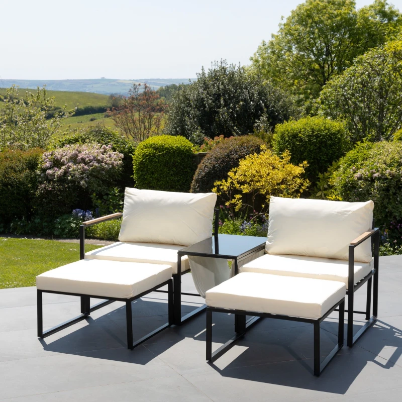 Image of Artemis Home Serano Outdoor 2 Seat Sofa with Centre Table + Stools in Cream Cream Unisex
