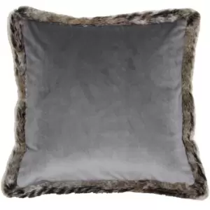 Image of Riva Home Kiruna Faux Fur Edged Velvet Style Square Cushion Cover (45 x 45cm) (Grey)