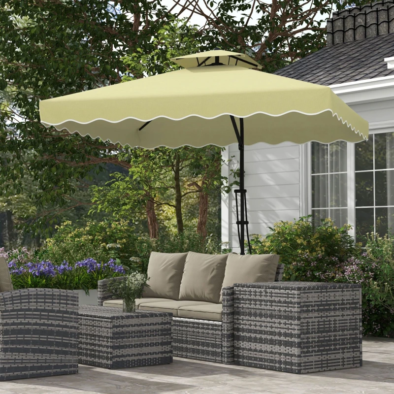 Image of Outsunny 2.5m Cantilever Parasol with Ruffles and Cross Base Beige - Outsunny 84D-267V00BG