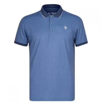 Image of Original Penguin Sleeve All Over Print Polo Shirt - Black Iris