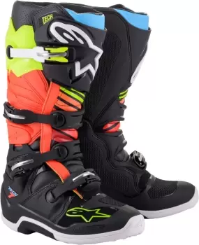 Image of Alpinestars Tech 7 Motocross Boots, black-red-yellow, Size 40 41, black-red-yellow, Size 40 41