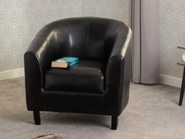 Image of Seconique Tempo Black Faux Leather Tub Chair