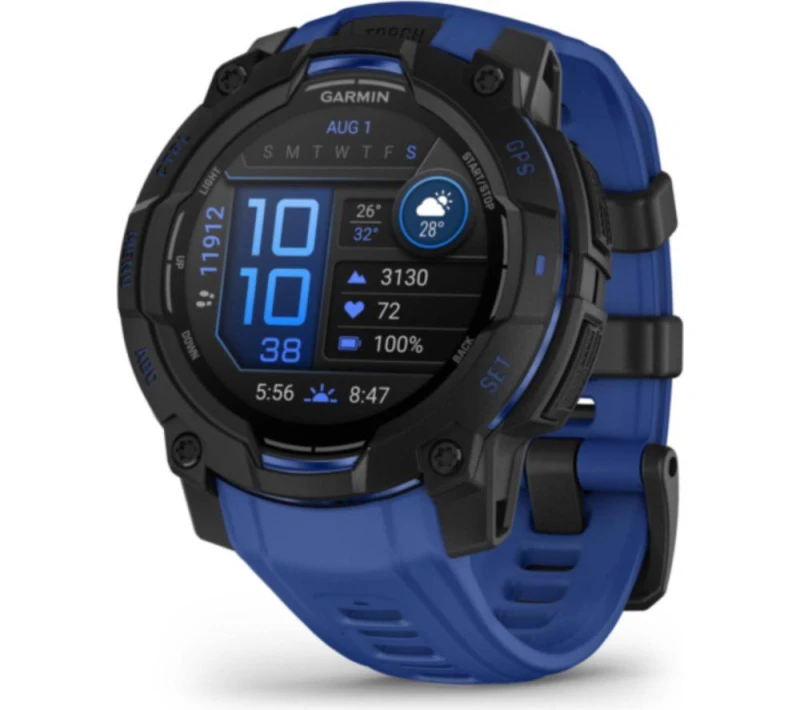 Image of Garmin Instinct 3 AMOLED Smartwatch - 45 mm, Black with Bolt Blue Silicone Band, Black,Blue 753759357139