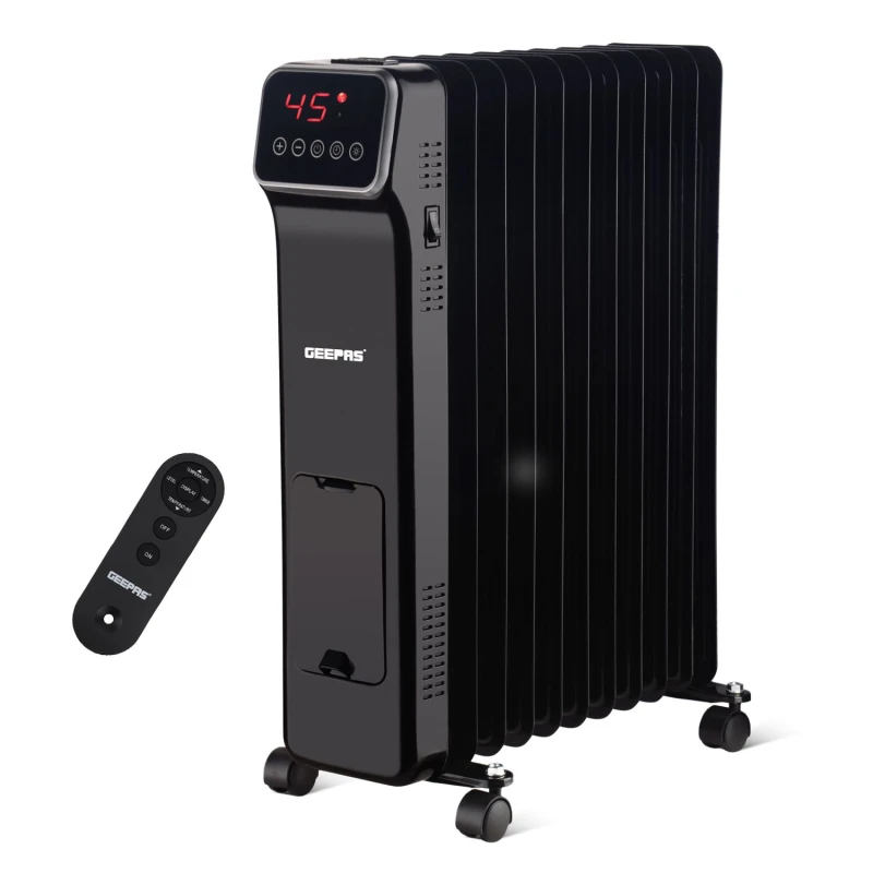 Image of Geepas 11 Fin Digital Oil Filled Radiator Heater 2500W - Remote & 9Hr Timer in Black Unisex