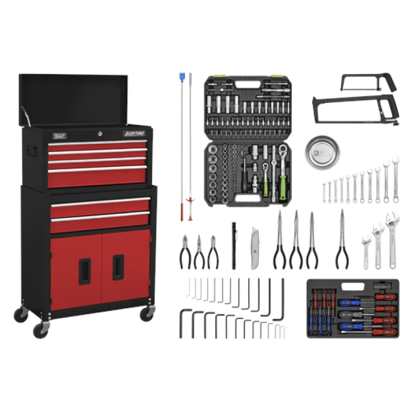 Image of Sealey American Pro Topchest & Rollcab Combination 6 Drawer with Ball-Bearing Slides - Red/Black & 170pc Tool Kit AP22RCOMBO
