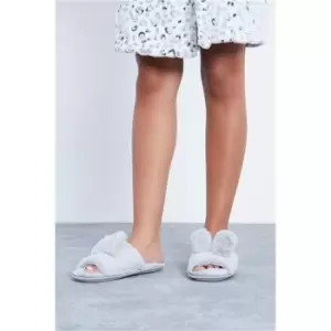 Image of I Saw It First Grey Bunny Ears Soft Fluffy Slippers - Grey