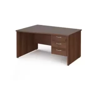 Image of Office Desk Left Hand Wave Desk 1400mm With Pedestal Walnut Top And Panel End Leg Maestro 25 MP14WLP3W
