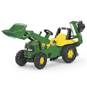 Image of John Deere Kids Tractor with Front Loader and Rear Excavator