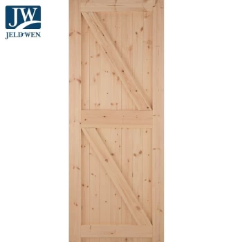 Image of JELD-WEN Boarded Framed Ledged & Braced Unfinished Natural Redwood External Shed Door - 1981mm x 686mm (78x27 inch) Softwood Jeld Wen E23FLB
