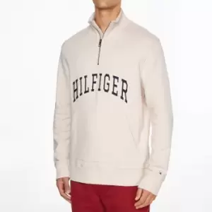 Image of Tommy Hilfiger Mens Arch Logo Casual Half-Zip Sweatshirt - Beige - XL