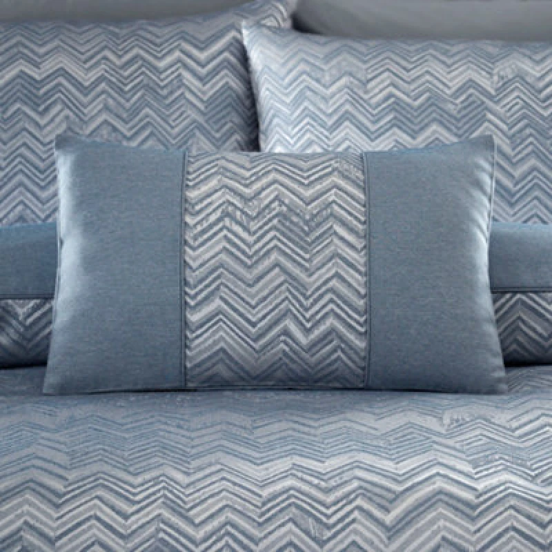Image of Portfolio Home Antibes Chevron Waves Blue Rectangular Filled Boudoir Cushion Pillow Bed Sofa 32 X 50Cm