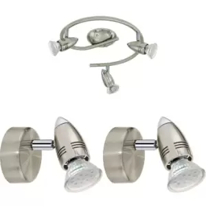 Image of Ceiling Spot Light & 2x Matching Wall Lights Round Satin Nickel Adjustable Lamp