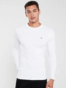 Image of Tommy Jeans Original Flag Logo Long Sleeved T-Shirt - White, Size L, Men
