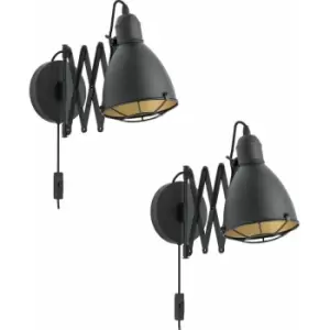 Image of Loops - 2 pack LED Wall Light / Sconce Black & Gold Adjustable Round Shade 1x 28W E27