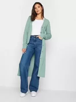 Image of Long Tall Sally Sage Longline Rub Button Cardigan, Green, Size 8-10, Women