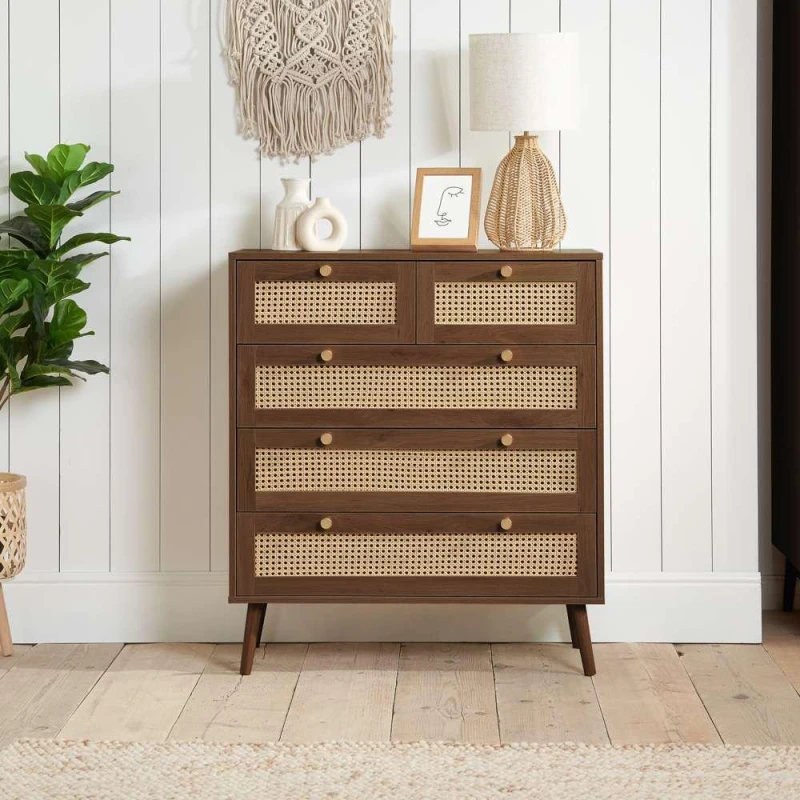 Image of Birlea Croxley Rattan and Walnut 32 Drawer Chest of Drawers
