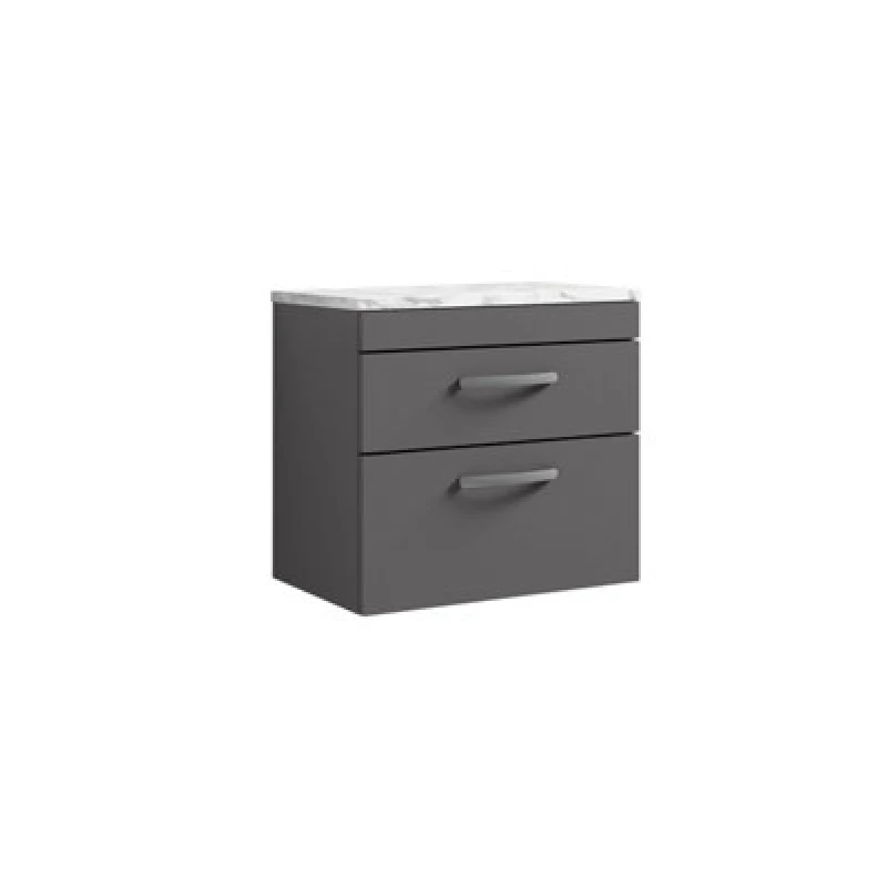 Image of Nuie Athena Wall Hung 2-Drawer Vanity Unit With Laminate Worktop In Gloss Grey, Sleek Counter Top Vanity Unit In Gloss Grey