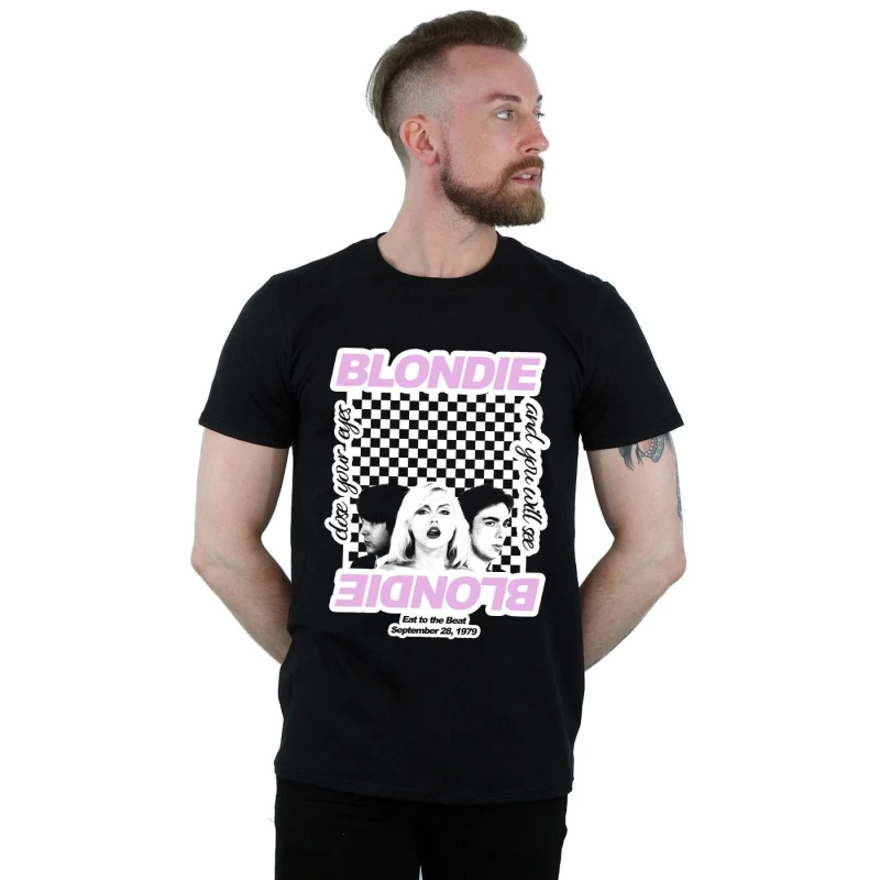 Image of Blondie Blondie Men Checked Eat To The Beat T-Shirt in Black Size: Small Black S Male 5059568861924