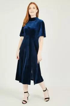 Image of Navy Velvet Midi Dress With Back Tie