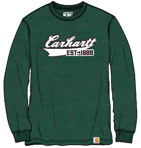 Image of Carhartt Relaxed Fit Script Graphic Long Sleeve Shirt, green, Size M