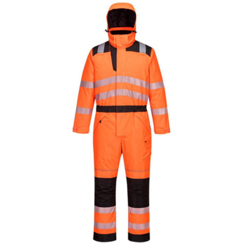 Image of Oxford Weave 300D Class 3 PW3 Hi Vis Winter Coverall PW352OBRS Colour: Orange / Black