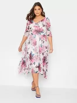 Image of Yours Abstract Cowl Mesh Dress - Pink, Size 16, Women