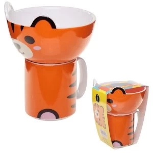 Image of Cute Tiger (Pack Of 4) Childrens New Bone China Mug and Bowl Set