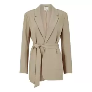 Image of Yumi Stone Tie Waist Wrap Blazer - Grey