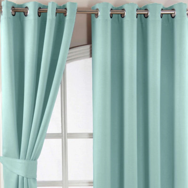 Image of Homescapes Pastel Blue Herringbone Chevron Blackout Thermal Curtains Pair Eyelet Style, 45X90"