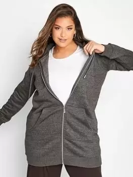 Image of Yours Longline Zip Through Hoodie - Charcoal, Grey, Size 30-32, Women