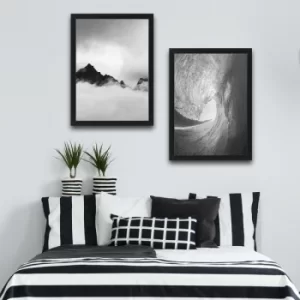 Image of Bw Wave Mountain Set Multicolor Decorative Framed Painting (2 Pieces)